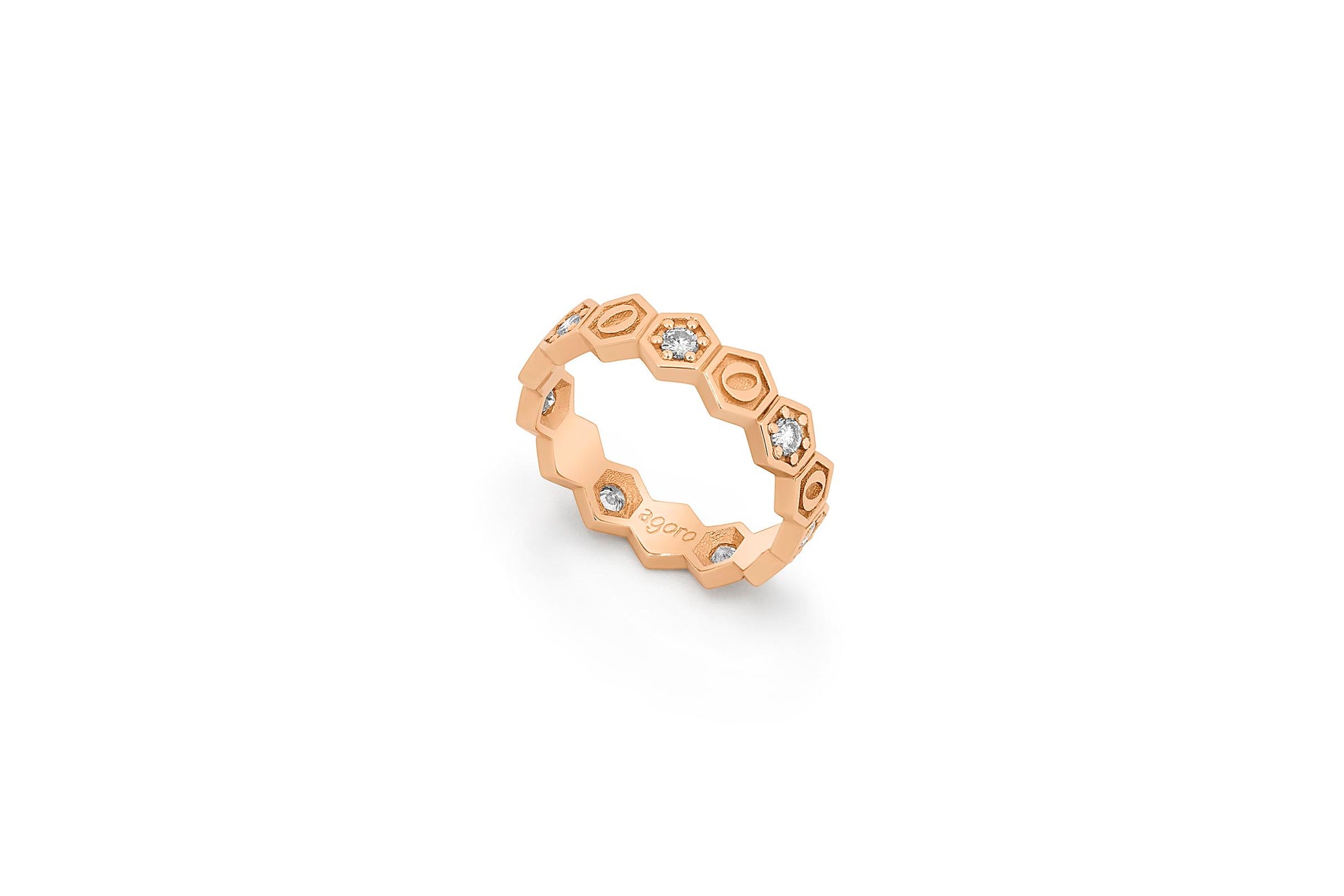 Ring with diamonds and O Logo - Rose Gold