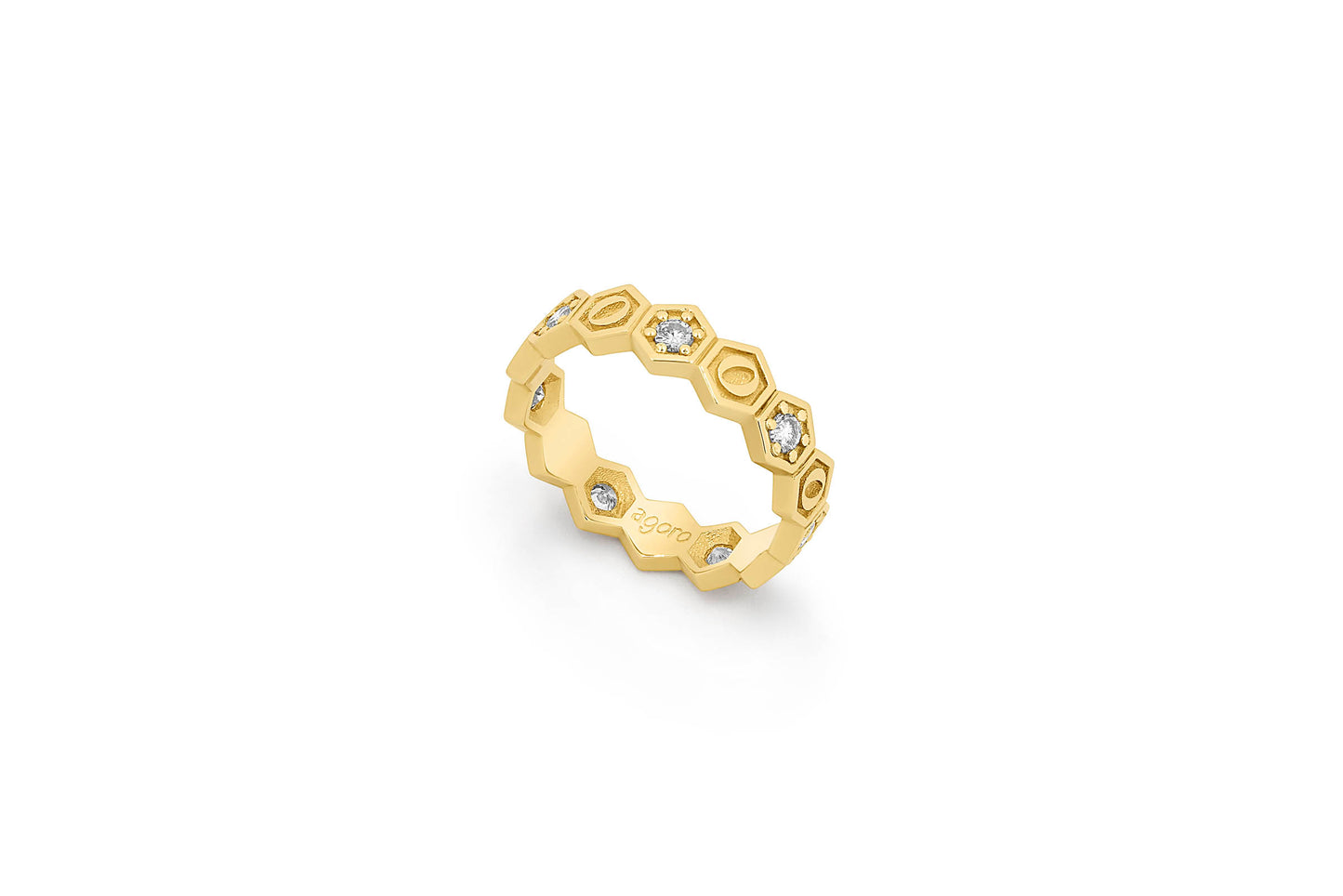 Ring with diamonds and O Logo - Yellow Gold